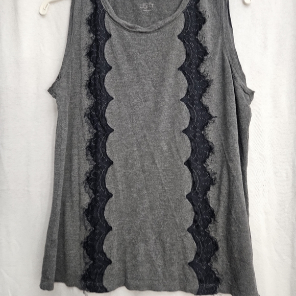 LOFT Tops - LOFT Gray Sleeveless Top with Black Lace Detail Goth Grunge Medium